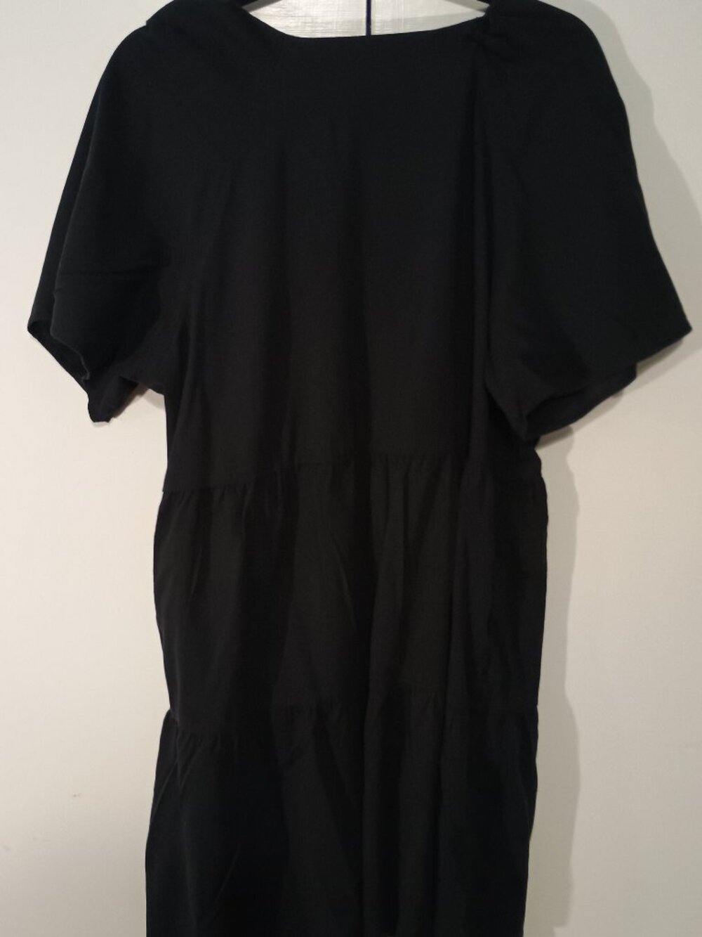 Old Navy Black Tiered Babydoll Dress Women's Large Cotton Rayon Short Sleeve - Picture 3 of 7